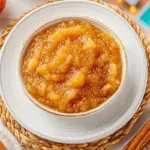 A bowl of homemade stovetop apple sauce with fresh apples.