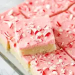 Peppermint sugar cookie bars with festive decorations