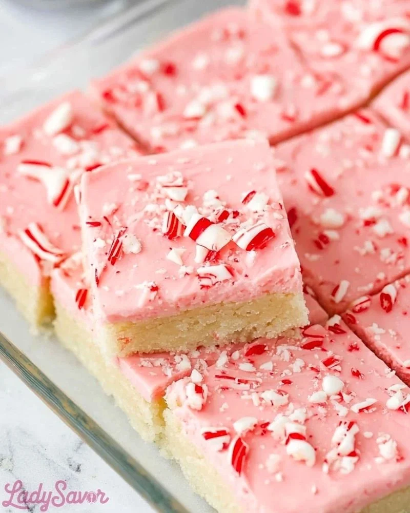 Peppermint sugar cookie bars with festive decorations